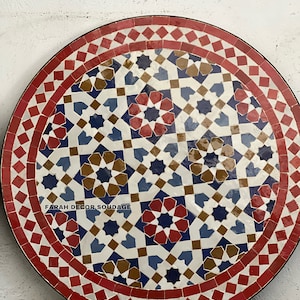 Handcrafted Mosaic Table - Mid Century Modern Mosaic Table Art - Outdoor Authentic Moroccan Mosaic Zellige