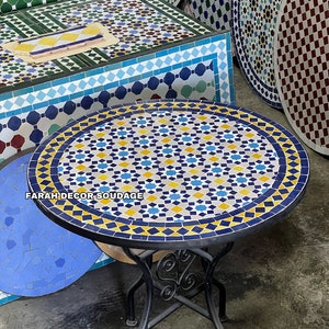 Handmade Moroccan mosaic table - outdoor & indoor table - Moroccan Moorish Mosaic Table - Artisanal Mosaic Table .
