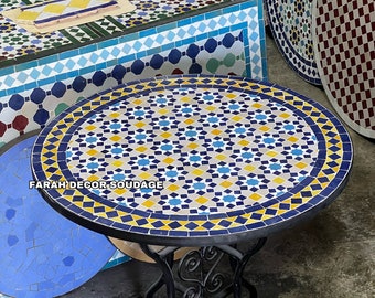 Handmade Moroccan mosaic table - outdoor & indoor table - Moroccan Moorish Mosaic Table - Artisanal Mosaic Table .