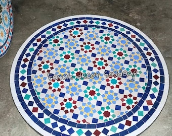 Handmade Moroccan Zellige Mosaic Table – Round Patio Bistro Table – Custom Indoor & Outdoor Decor .