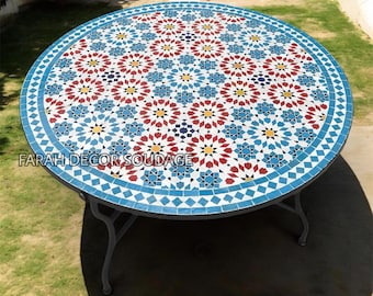 Moroccan Zellige Mosaic Patio Table, Handmade Rustic Boho Garden Side Table - Morrish decor .