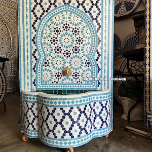 Handmade Mosaic Fountain for outdoor and Garden decor, Moroccan Mosaic Fountain , Wall mosaic fountain .