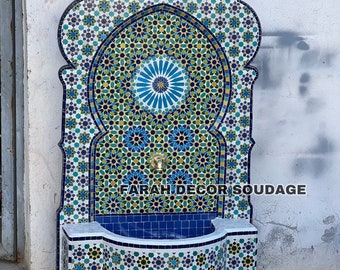 Mosaic Tile Fountain, Moorish Tile Fountain Without wheels, Brass plated Fountain, Fountain for Outdoor Indoor