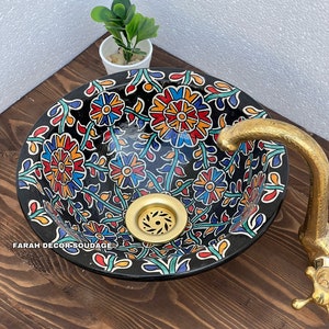 Ceramic Bathroom vessel Sink  - Wash Basin Ceramic Handmade Hand Painted -  Moroccan Pottery washbasin - handmade sink