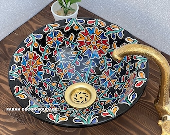 Ceramic Bathroom vessel Sink  - Wash Basin Ceramic Handmade Hand Painted -  Moroccan Pottery washbasin - handmade sink