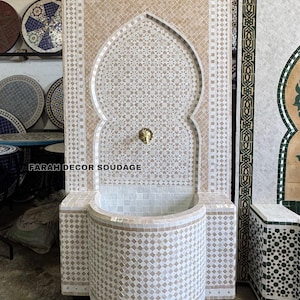 Handcrafted Moroccan Fountain  - Moroccan Zellige Wall Fountain – Outdoor Decor Handmade in Fez .