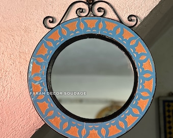 Wall Mosaic Mirror - Moroccan Mosaic Mirror - Moroccan Handmade Mosaic Mirror - Round Mosaic  Wall and Floor Mirror .