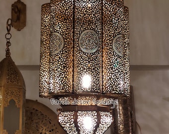 Moroccan Lamp , Moroccan Ceiling Light , Antique Brass Lamp , Pendant Light Moroccan Copper Brass Chandelier
