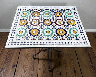 Handmade Rectangular Moroccan Zellige Table - Custom Mosaic Patio Indoor Outdoor Bistro Table .