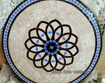 Moroccan  Mosaic Table Handmade , Handcrafted Round Moroccan Outdoor/ Indoor Mosaic , Mosaic Table, Multi-Color