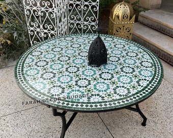 Moroccan  Mosaic Table Handmade , Handcrafted Round Moroccan Outdoor/ Indoor Mosaic , Mosaic Table, Multi-Color  , Moroccan decor