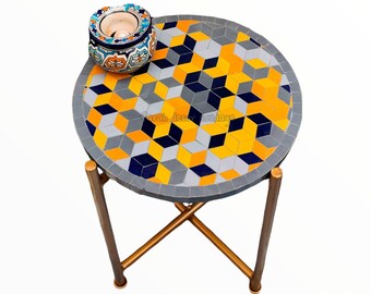 Moroccan  Mosaic Table Handmade , Handcrafted Round Moroccan Outdoor/ Indoor Mosaic , Mosaic Table, Multi-Color  , Moroccan decor