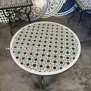 coffee table round made from mosaic for outdoor-indoor handcrafted Moroccan tiles, Mid century Mosaic coffee table .