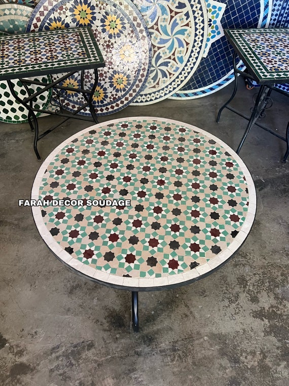 Coffee Table Round Made From Mosaic for Outdoor indoor Handcrafted