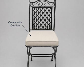 Moroccan Wrought Iron Folding Chair with Cushion | Handmade Patio & Garden Seating .