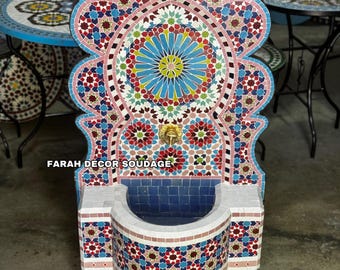 Mosaic Garden Water Fountain - Indoor Waterfall Mosaic  Fountain - Wall Water Fountain - Handmade Moroccan  Fountain .