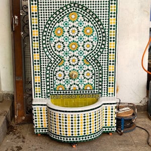 Moroccan Mosaic Tile Fountain , Moroccan Mosaic Fountain , Wall mosaic fountain , Garden and Indoor , Mosaic Fountain .