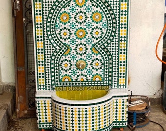 Moroccan Mosaic Tile Fountain , Moroccan Mosaic Fountain , Wall mosaic fountain , Garden and Indoor , Mosaic Fountain .