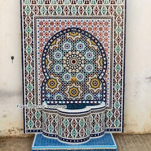 Moroccan Fountain for Garden - Mid-Century Mosaic Fountain - Moorish Mosaic Fountain - Wall Water Fountain