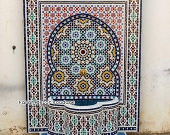 Moroccan Fountain for Garden - Mid-Century Mosaic Fountain - Moorish Mosaic Fountain - Wall Water Fountain