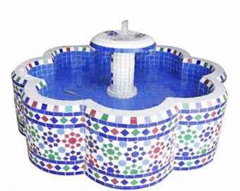 Moroccan Mosaic Fountain  blue , Round Mosaic Fountain  , Moroccan Water Fountain , Floor fountain, Patio Decor , Garden Decor.
