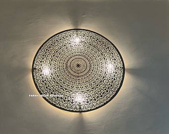 Round Brass Wall Light , Moroccan Wall Light , Handmade Wall Light , Moroccan Wall Art Decor , Light Wall Sconce .