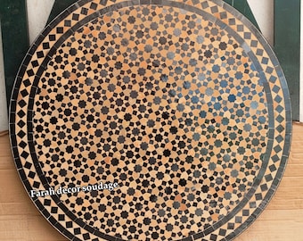 Bistro table made of mosaic , Handmade Moroccan  Mosaic Table - Black & beige Tile Color , Round Moroccan garden table