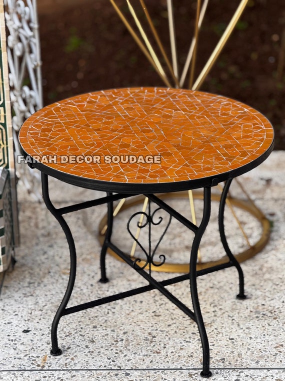 Moroccan Zellige Mosaic Table – Handmade Orange Tile Bistro Table