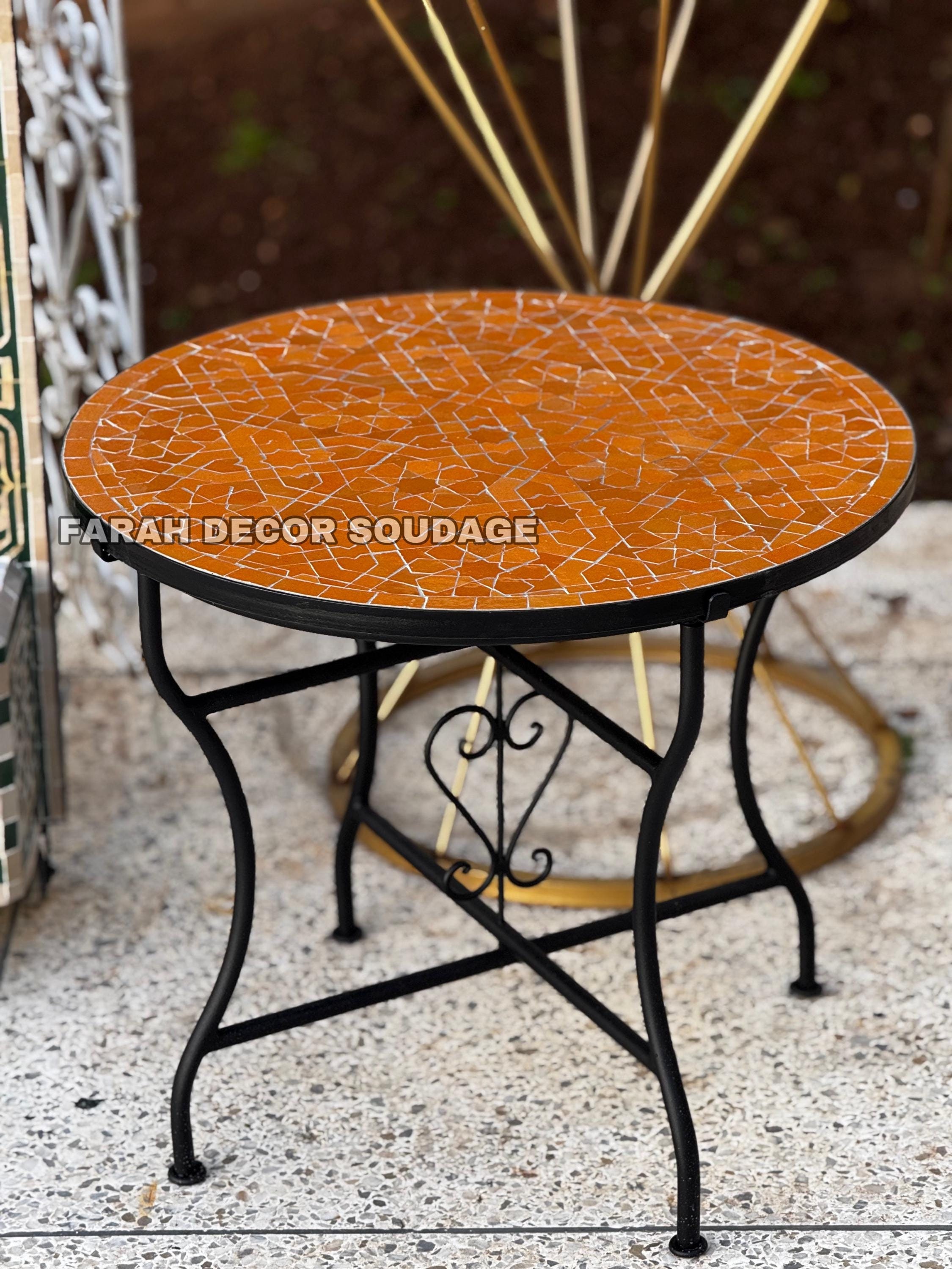 Moroccan Zellige Mosaic Table – Handmade Orange Tile Bistro Table