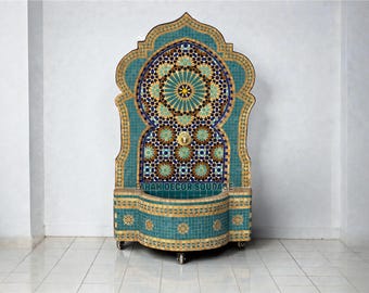 Moroccan Zellige Wall Fountain, Handmade Mosaic Garden Fountain, Outdoor Patio Moorish Water Feature .