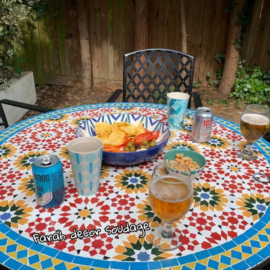 Dining Outdoor Indoor Mosaic Table From Morocco Authentic Handcrafted Moroccan Mosaic Garden Table Mediterranean Mosaic Art Etsy UK