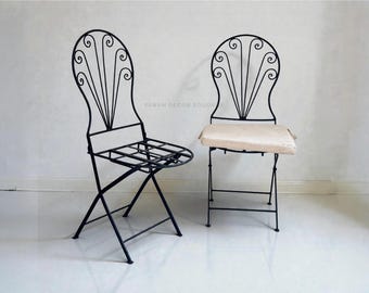 Handmade Moroccan Iron Chairs Set of 4 - Black Wrought Iron Patio Garden Indoor Outdoor Furniture .