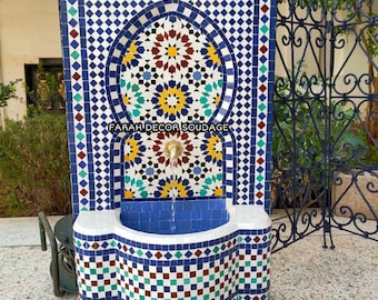 Moroccan Fountain for Garden, Mosaic Fountain With Wheels, Moorish Mosaic Fountain, Wall Water Fountain Outdoor Indoor