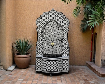 Moroccan Zellige Water Fountain - Handmade Mosaic Fountain for Garden & Courtyard - Moorish Decor .
