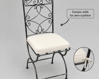 Black Wrought Iron Folding Chair | Handmade Moroccan Patio Furniture | Indoor Outdoor Seating .