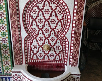Moroccan Mosaic Tile Fountain, Moroccan Mosaic Fountain, Mosaic fountain, Garden and Indoor Mosaic Fountain, Mid Century wall water fountain