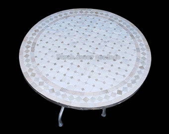 Moroccan bistro White Table , Mosaic Table , white / beige  Zellige Color , Mosaic table for indoor and outdoor .