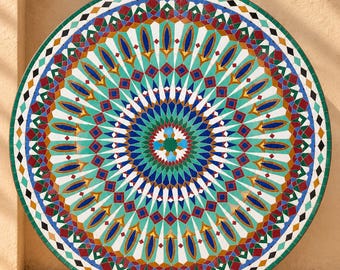 Colorful Moroccan Mosaic Table | Handmade Geometric Tile | Round Patio Table .