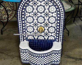 Blue Mosaic Fountain for outdoor and Garden decor, Moroccan Mosaic Fountain , Wall mosaic fountain .