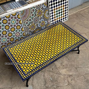 Handmade Moroccan Zellige Mosaic Table: Boho Patio Garden Furniture