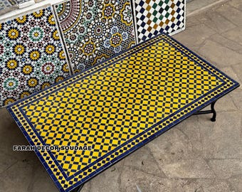 Moroccan Zellige Mosaic Table - Handmade Rectangular Dining Table - Outdoor Patio Table - Boho Garden Furniture - Mosaic Art Table