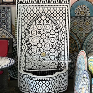 Mosaic Tile Fountain, Moorish Tile Fountain Artwork, Brass plated Fountain, Fountain for Outdoor Indoor, Moroccan Decor Garden .