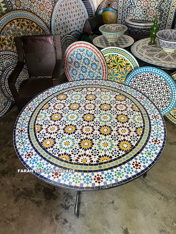 52 Mosaic Table Moroccan Mosaic Table Round Table Outdoor indoor Mosaic Table Large Mosaic Table Moroccan Decor. Etsy