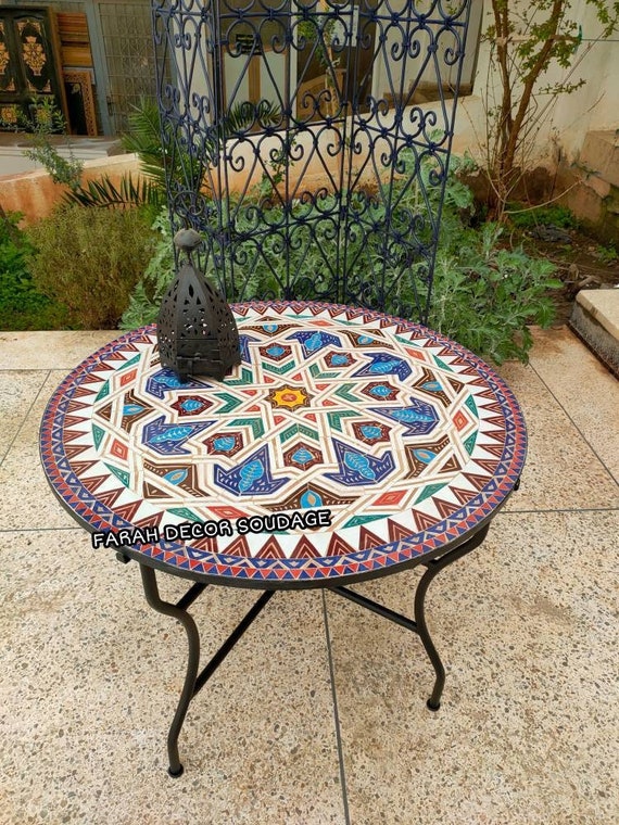 Moroccan Moorish Mosaic Table Handmade outdoor & indoor table mosaic table Handmade Moroccan mosaic table Colorful Mosaic Table .