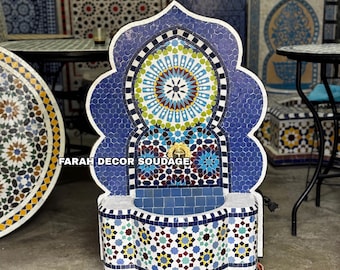 Handmade Moroccan Mosaic Water Fountain - Custom Patio Garden Feature Decoration .