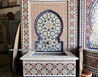 Moroccan Fountain for Garden|Mid-Century Mosaic Fountain | Moorish Mosaic Fountain | Wall Water Fountain | Unique Traditional Fountain