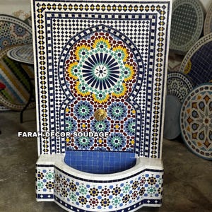 Handmade Moroccan Zellige Mosaic Fountain: Mid-Century Indoor/Outdoor Decor