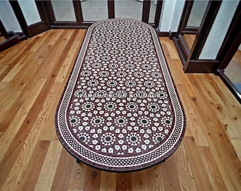 Custom Oval Moroccan Mosaic Table, Handmade Zellige Tile Coffee Table, Outdoor Patio Garden Decor .