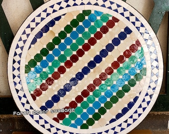 Moroccan  Mosaic Table Handmade , Handcrafted Round Moroccan Outdoor/ Indoor Mosaic , Mosaic Table, Multi-Color  , Moroccan decor