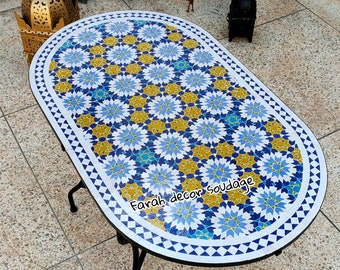 Ess-Mosaik-Tisch, marokkanischer ovaler Mosaik-Tisch für draußen im Innenbereich, Mid Century-Mosaik-Tisch